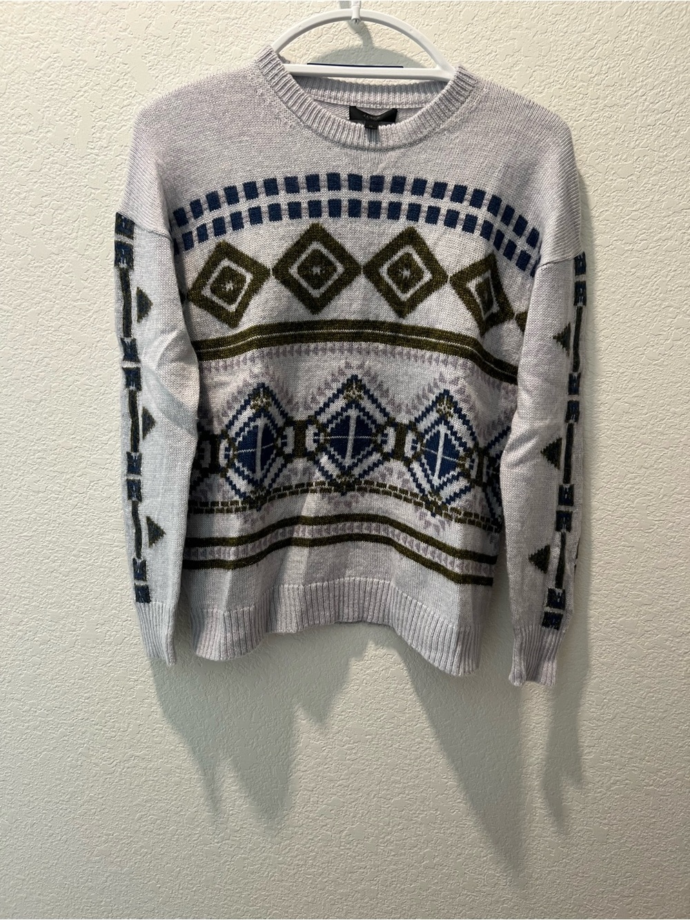 J.Crew Geometric Fair Isle Wool Mohair Sweater Medium Gray Blue